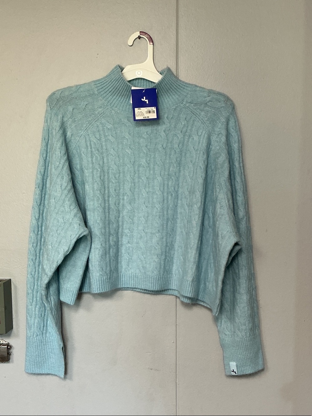 Joy Lab Cable-Knit Cropped Mock Neck Sweater - Light Blue